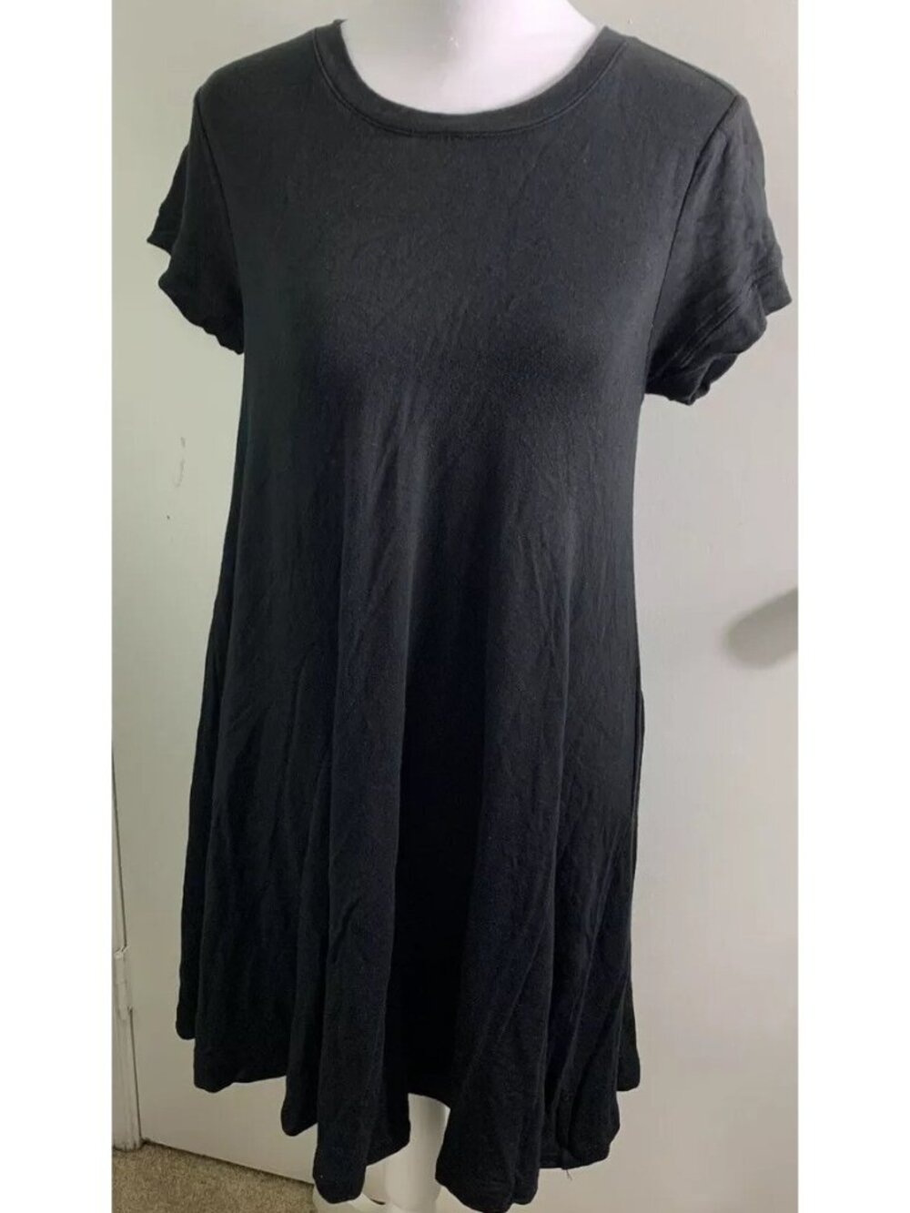 Lou & Grey XS Black Lagenlook Casual Comfy T Shirt Dress Basic Minimalistic